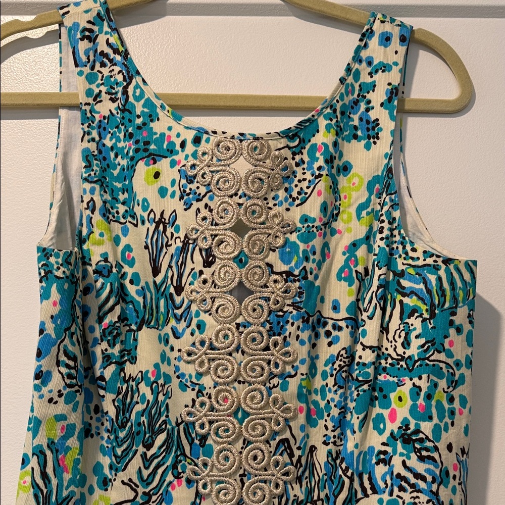 Lilly Pulitzer Sleeveless Mini Dress in Teal, Blue & Cream Print - Picture 3 of 7